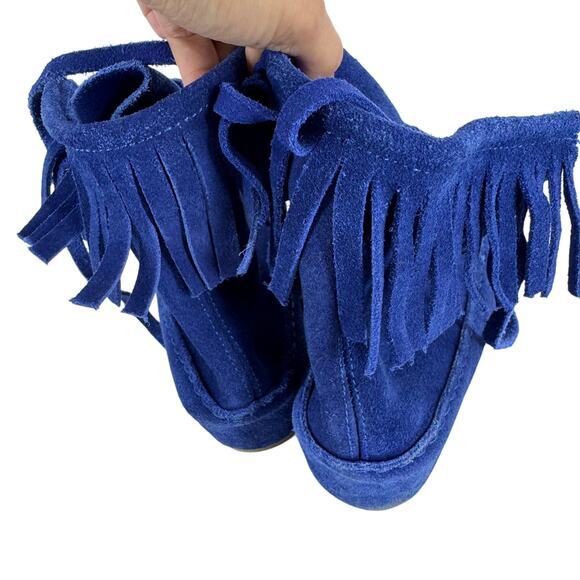 Maje Noreen Wedge Fringe Suede Moccasins‎ in Cobalt Blue - Picture 3 of 4